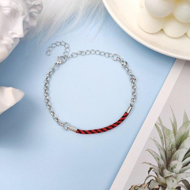 Fashion Stainless Steel Bracelet Hand Adjustable Rope Chain Black/Red Lucky Charm Chain Bracelet Beaded Link Chain Bracelet Cable For Women Men Couple Jewelry Gift