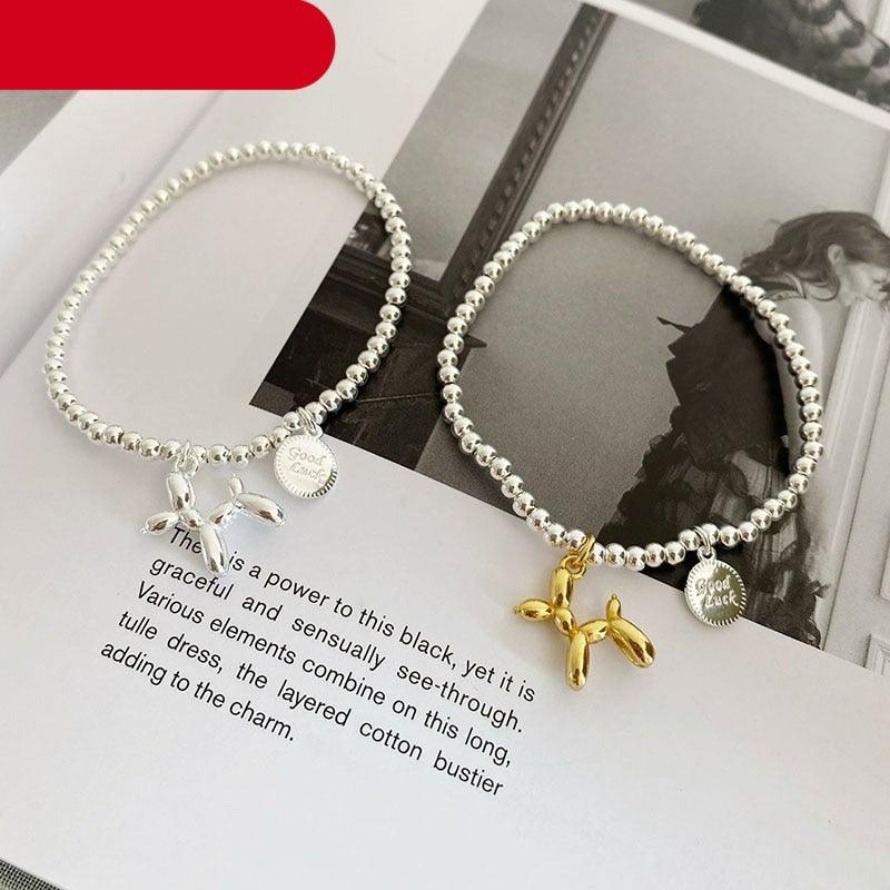 Fashion Sterling Silver Bracelets String Of Beads Accessories Fashion Cute Dog Pendant Party Jewelry Couples Gifts Silver Jewelry Double Layered Hanging Beaded Chain Anklet Bracelet Women And Girls