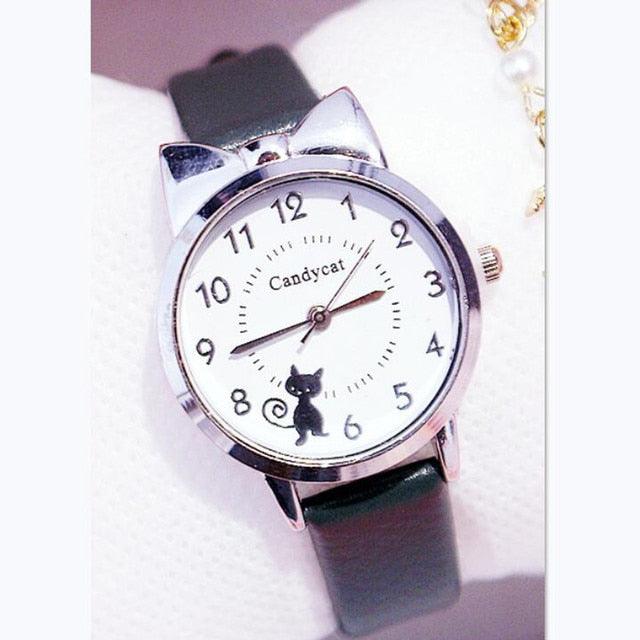 Fashion Student Girl Watch Cute Little Cat Watch Kids Children Quartz Watch Unisex Wrist Watches Stainless Steel Dial Leather Strap Watches Quartz Fashion Simple Cute Watches For Women