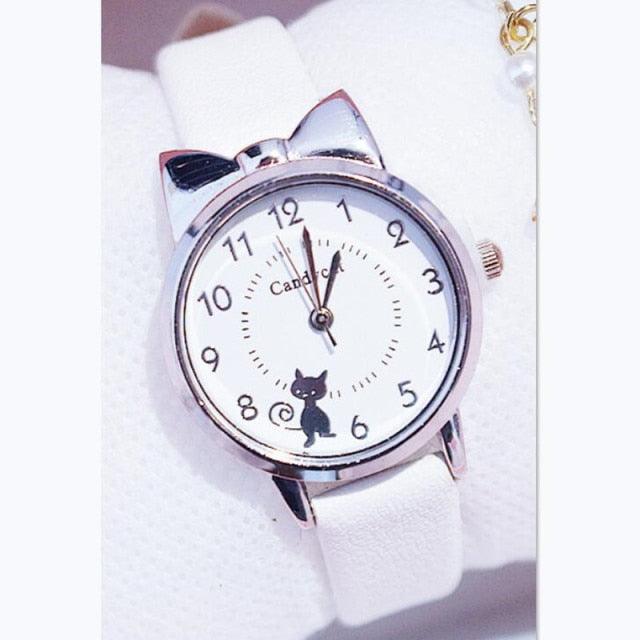 Fashion Student Girl Watch Cute Little Cat Watch Kids Children Quartz Watch Unisex Wrist Watches Stainless Steel Dial Leather Strap Watches Quartz Fashion Simple Cute Watches For Women