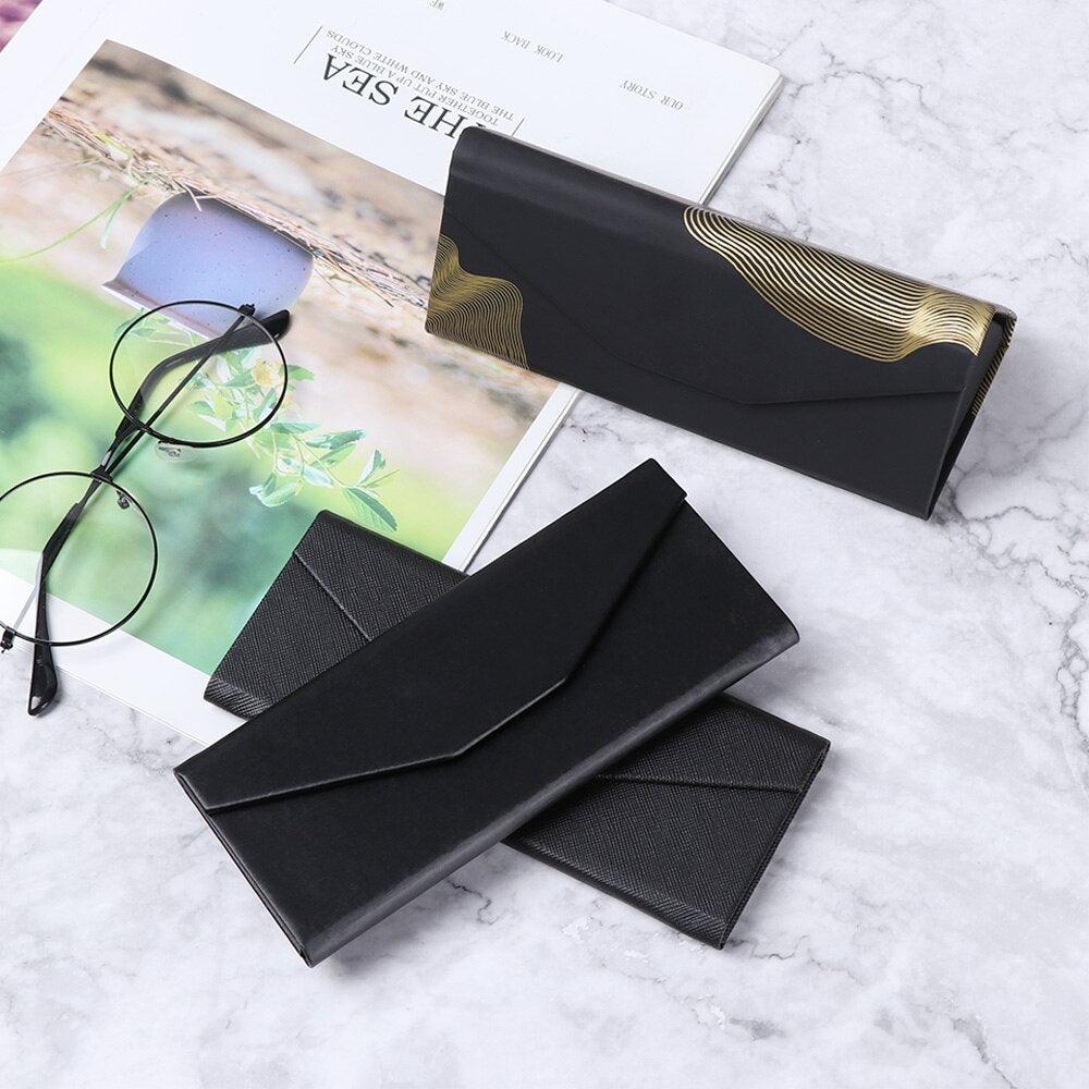 Fashion Sunglasses Holder Triangle Folding Waterproof Strong Magnet Eyewear Case Sun Glasses Box Eyeglasses Protective Case Luxury Stylish Leather Compact Magnet Closure Sunglasses Cases For School Reading Home