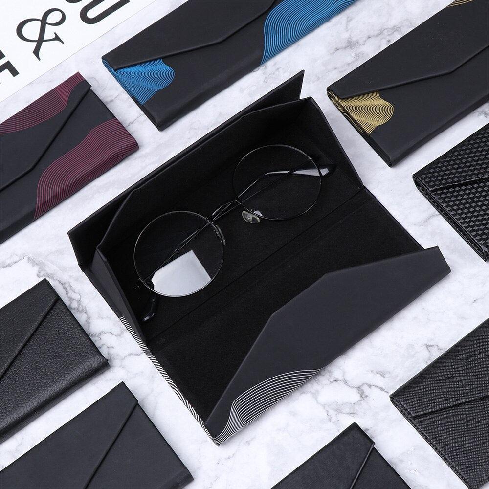 Fashion Sunglasses Holder Triangle Folding Waterproof Strong Magnet Eyewear Case Sun Glasses Box Eyeglasses Protective Case Luxury Stylish Leather Compact Magnet Closure Sunglasses Cases For School Reading Home