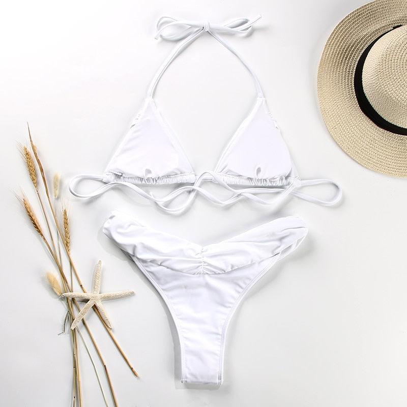 Fashion Swimwear Women Bikini Sets Women Lace Up Two Piece String Bikinis Beach Swimsuit Triangle Bathing Suit Side Tie Swimwear String Swimming Suit For Women Bathing Suit Micro Halter String Triangle Bikini