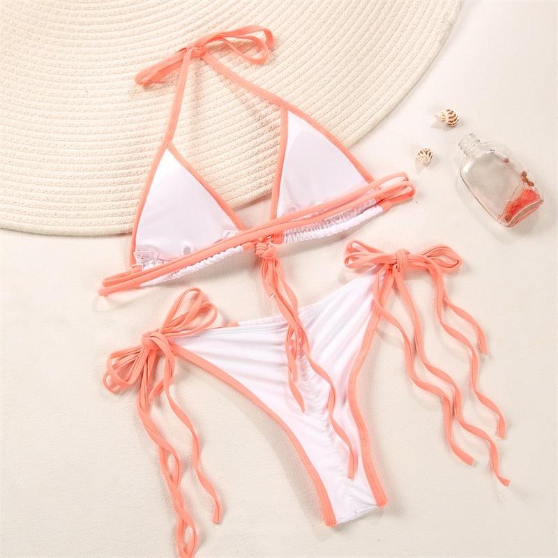 Fashion Swimwear Women Bikini Sets Women Lace Up Two Piece String Bikinis Beach Swimsuit Triangle Bathing Suit Side Tie Swimwear String Swimming Suit For Women Bathing Suit Micro Halter String Triangle Bikini