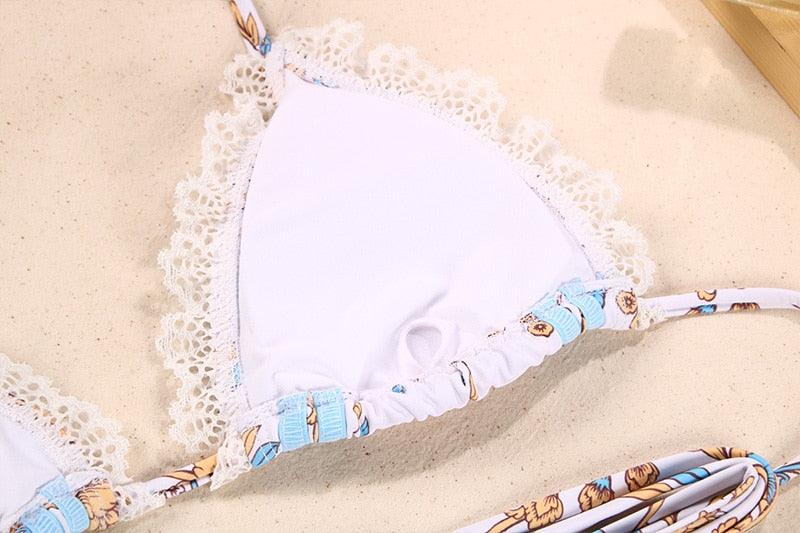 Fashion Swimwear Women Bikini Sets Women Lace Up Two Piece String Bikinis Beach Swimsuit Triangle Bathing Suit Side Tie Swimwear String Swimming Suit For Women Bathing Suit Micro Halter String Triangle Bikini