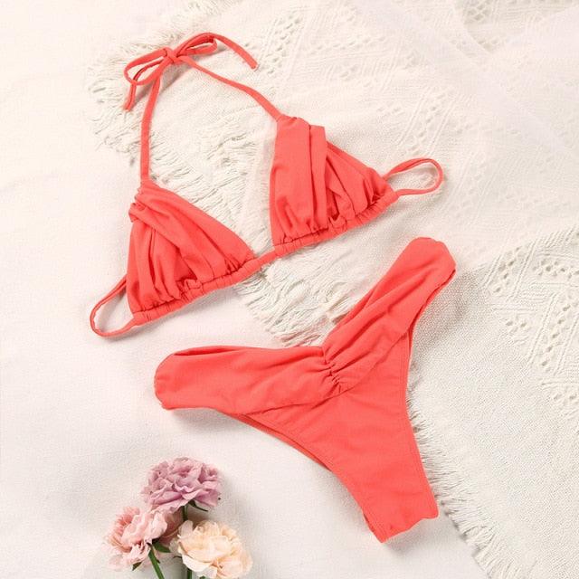 Fashion Swimwear Women Bikini Sets Women Lace Up Two Piece String Bikinis Beach Swimsuit Triangle Bathing Suit Side Tie Swimwear String Swimming Suit For Women Bathing Suit Micro Halter String Triangle Bikini