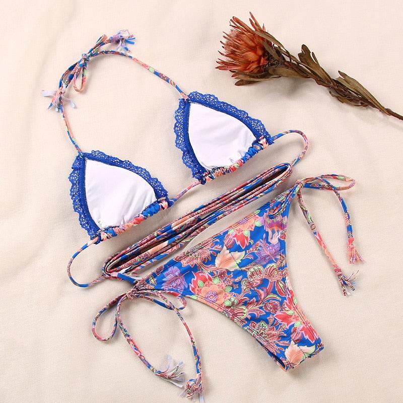 Fashion Swimwear Women Bikini Sets Women Lace Up Two Piece String Bikinis Beach Swimsuit Triangle Bathing Suit Side Tie Swimwear String Swimming Suit For Women Bathing Suit Micro Halter String Triangle Bikini