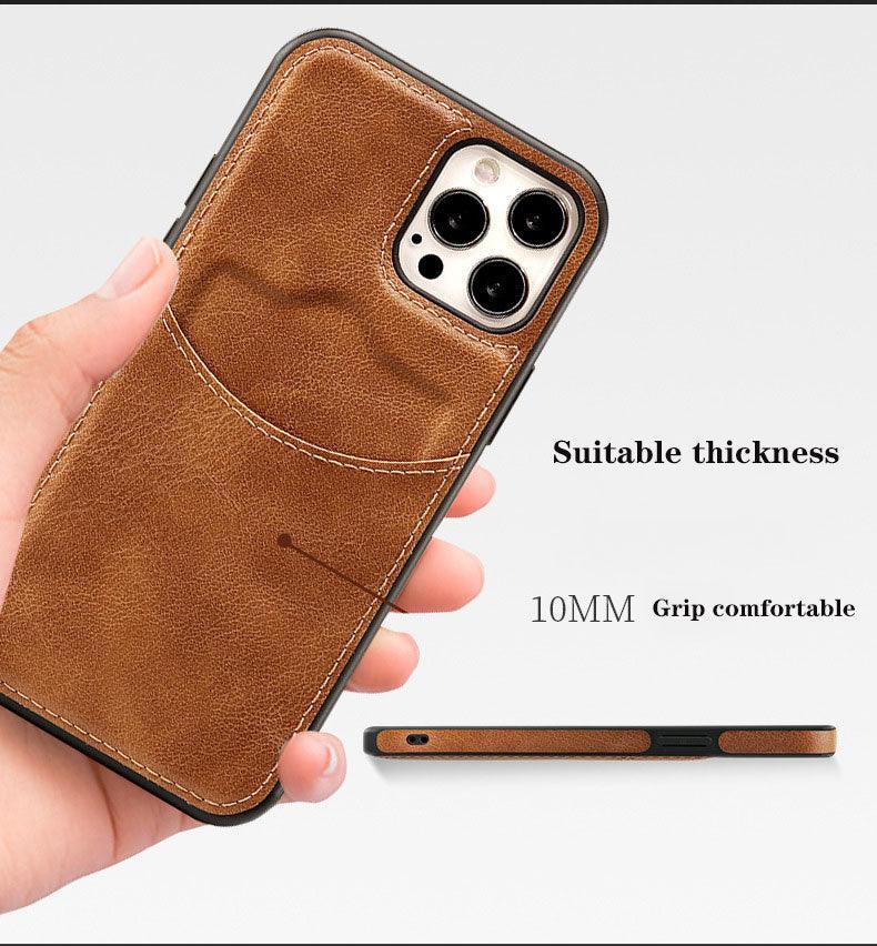 Fashion Wallet Card Holder Back Cover For iPhone 13 Pro Max 12 Mini 11 Xr X Xs 14 Pro Max Luxury PU Leather Case Genuine Leather iPhone Cover For Men Stylish Slim Design