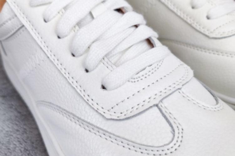 Fashion White Split Leather Women Sneakers White Lace Up Women Casual Shoe Luxury Leather Womens Sneakers Spring Casual Women Fashion Flat Sneakers