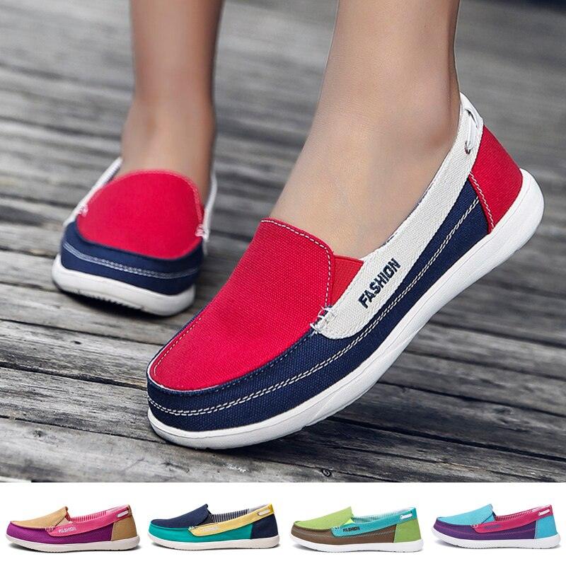 Fashion Women Flat Shoes New Espadrilles Casual Canvas Spring Summer Women Flat Mesh Running Casual Slip On Comfortable Walking Flats Shoes For Womens