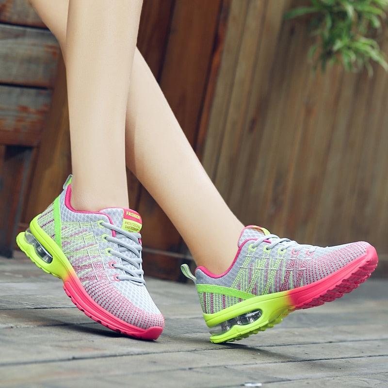 Fashion Women Lightweight Running Shoes Outdoor Sports Shoes Breathable Mesh Comfort Air Cushion Lace Up Sneakers Womans Athletic Sneakers Workout Running Shoes