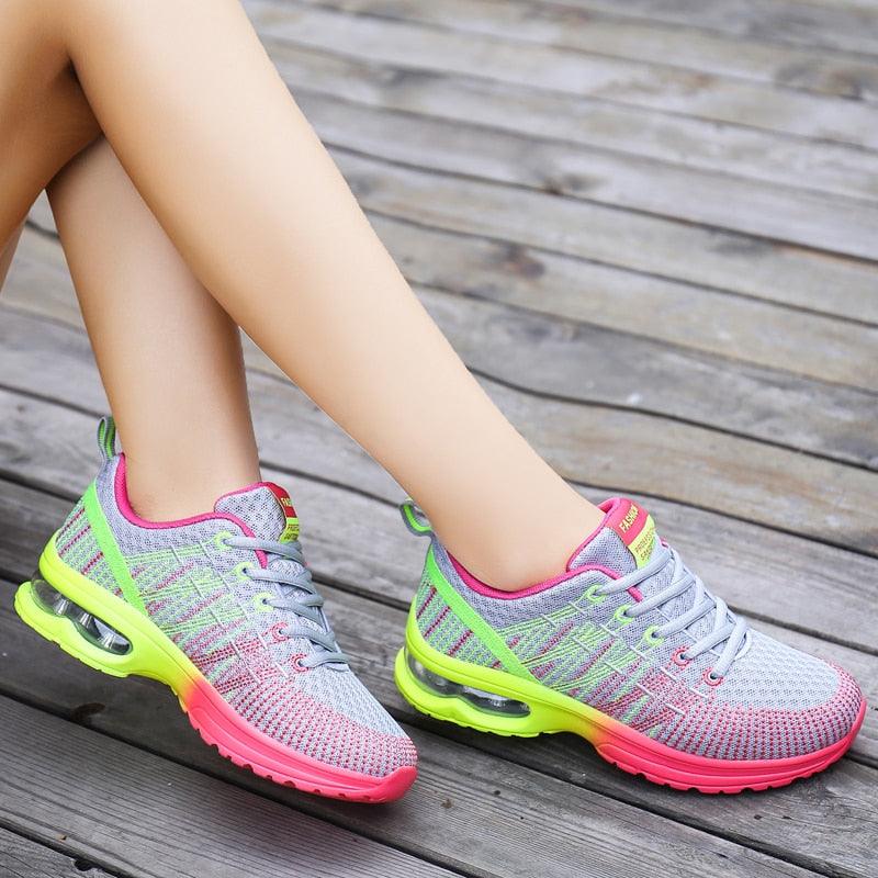 Fashion Women Lightweight Running Shoes Outdoor Sports Shoes Breathable Mesh Comfort Air Cushion Lace Up Sneakers Womans Athletic Sneakers Workout Running Shoes