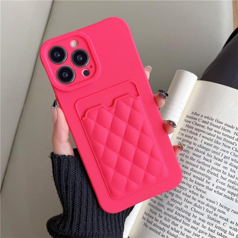 Fashion Women Luxury Pattern Wallet Case For iPhone 14 11 12 13 Pro Max Soft Silicone Card Holder Cover Silicone Case With Card Holder Compatible with iPhone