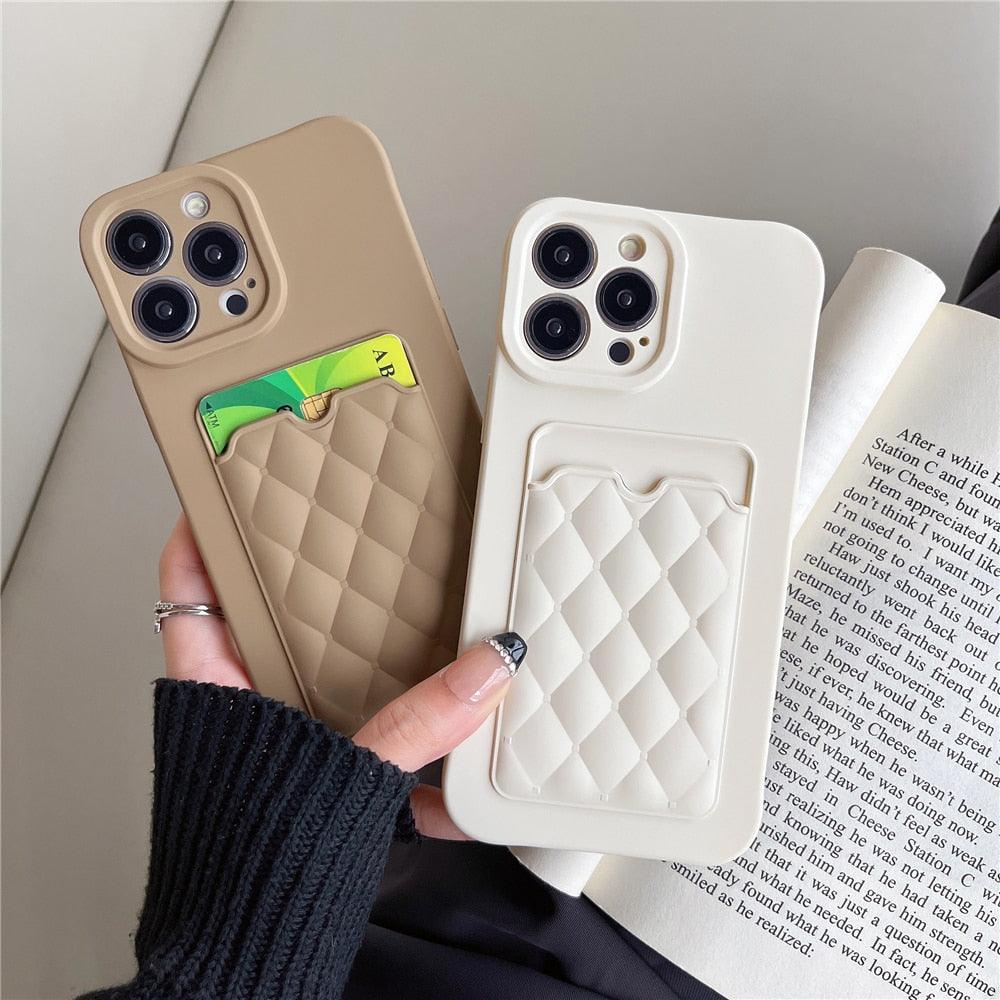 Fashion Women Luxury Pattern Wallet Case For iPhone 14 11 12 13 Pro Max Soft Silicone Card Holder Cover Silicone Case With Card Holder Compatible with iPhone