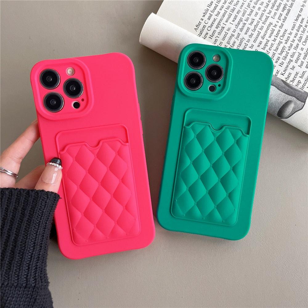 Fashion Women Luxury Pattern Wallet Case For iPhone 14 11 12 13 Pro Max Soft Silicone Card Holder Cover Silicone Case With Card Holder Compatible with iPhone