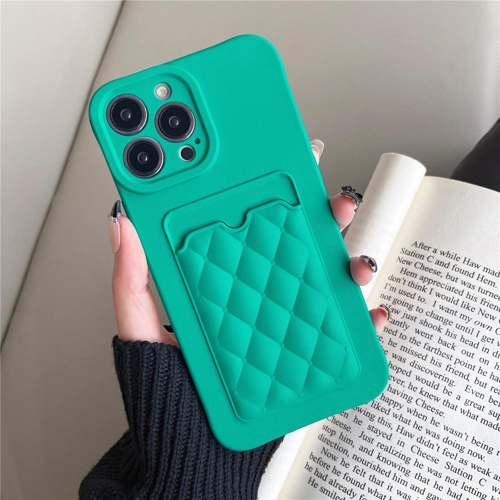 Fashion Women Luxury Pattern Wallet Case For iPhone 14 11 12 13 Pro Max Soft Silicone Card Holder Cover Silicone Case With Card Holder Compatible with iPhone