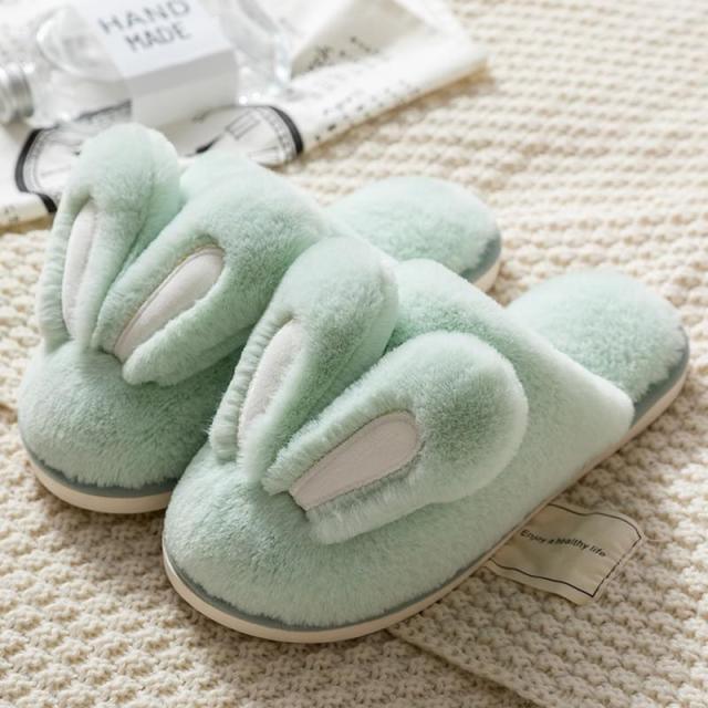 Fashion Women Slippers Winter Warm Fur Shoes Men Couples Cute Rabbit Ears Soft Sole Home Indoor Plush Winter Warm Memory Foam Cotton Home Slippers Soft Plush Fleece Slip On House Slippers