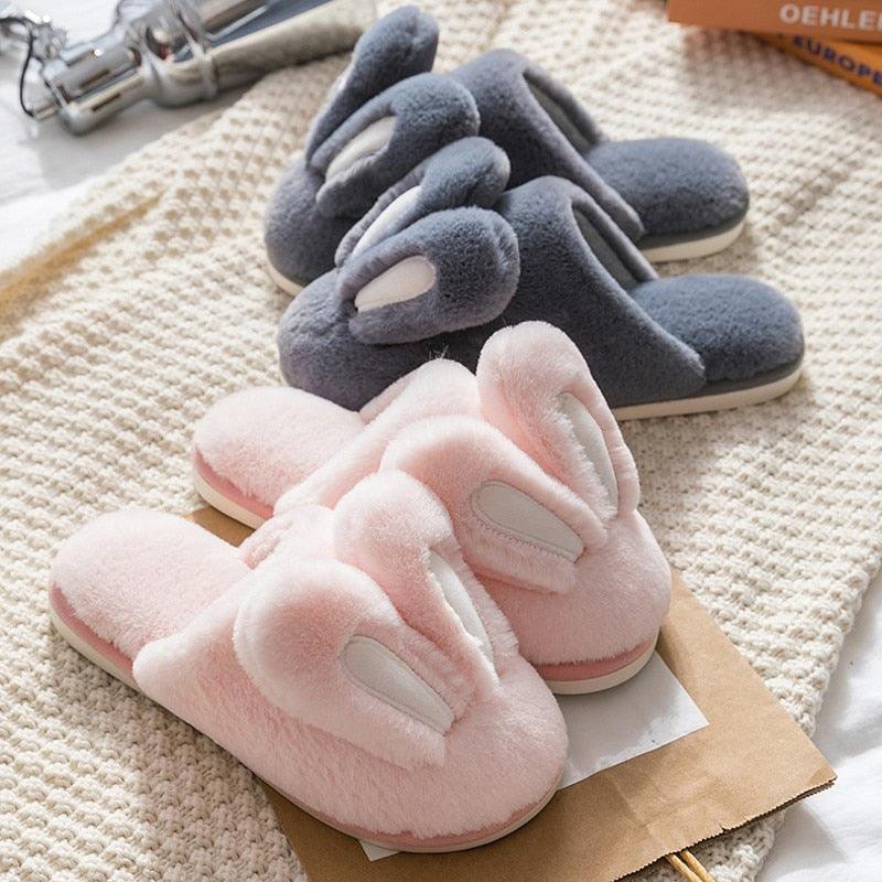 Fashion Women Slippers Winter Warm Fur Shoes Men Couples Cute Rabbit Ears Soft Sole Home Indoor Plush Winter Warm Memory Foam Cotton Home Slippers Soft Plush Fleece Slip On House Slippers