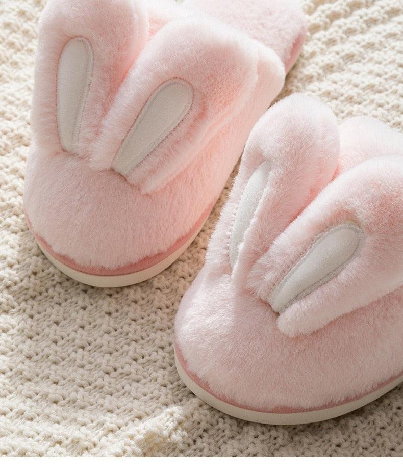 Fashion Women Slippers Winter Warm Fur Shoes Men Couples Cute Rabbit Ears Soft Sole Home Indoor Plush Winter Warm Memory Foam Cotton Home Slippers Soft Plush Fleece Slip On House Slippers