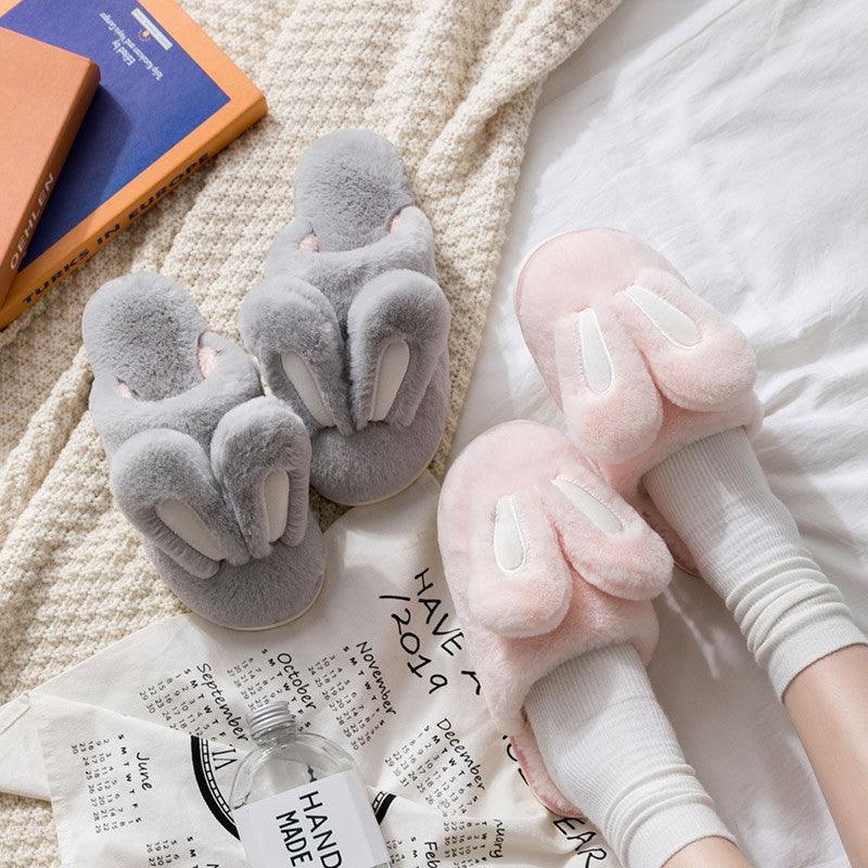 Fashion Women Slippers Winter Warm Fur Shoes Men Couples Cute Rabbit Ears Soft Sole Home Indoor Plush Winter Warm Memory Foam Cotton Home Slippers Soft Plush Fleece Slip On House Slippers