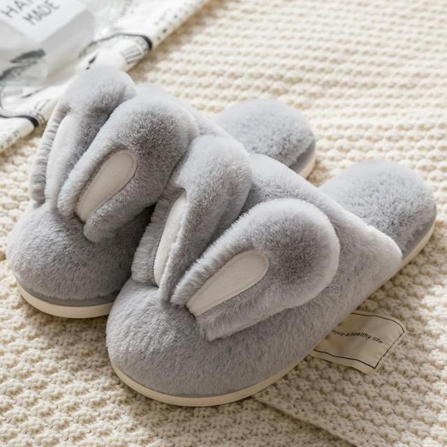 Fashion Women Slippers Winter Warm Fur Shoes Men Couples Cute Rabbit Ears Soft Sole Home Indoor Plush Winter Warm Memory Foam Cotton Home Slippers Soft Plush Fleece Slip On House Slippers