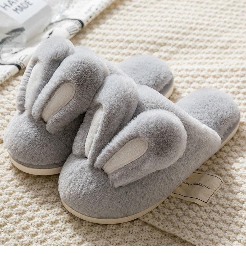 Fashion Women Slippers Winter Warm Fur Shoes Men Couples Cute Rabbit Ears Soft Sole Home Indoor Plush Winter Warm Memory Foam Cotton Home Slippers Soft Plush Fleece Slip On House Slippers