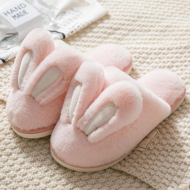 Fashion Women Slippers Winter Warm Fur Shoes Men Couples Cute Rabbit Ears Soft Sole Home Indoor Plush Winter Warm Memory Foam Cotton Home Slippers Soft Plush Fleece Slip On House Slippers