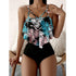 Fashionable And Stylish Design Women Leaf Print Soft Comfortable Suitable High Waist Swimsuit Bikini Women's Suits Two Pieces Top High Waist Bottom Two Piece Sets Beach Swimwear