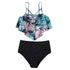 Fashionable And Stylish Design Women Leaf Print Soft Comfortable Suitable High Waist Swimsuit Bikini Women's Suits Two Pieces Top High Waist Bottom Two Piece Sets Beach Swimwear