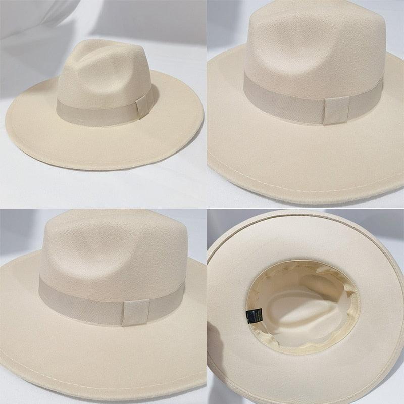 Fashionable Fedora Hats Women New Wide Brim Dress Caps  Women's Fedora Hats Elegant Wide Brim Fedora Hat  Wedding Men Hat Warm Retro Style Belt 56-58cm