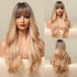 Fashionable Long Wavy Synthetic Wigs Brown to Blonde Ombre with Bangs Fake Hair for Women Daily Cosplay Party Heat Resistant Wigs For Black Women Gifts for Girlfriends