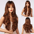 Fashionable Long Wavy Synthetic Wigs Brown to Blonde Ombre with Bangs Fake Hair for Women Daily Cosplay Party Heat Resistant Wigs For Black Women Gifts for Girlfriends