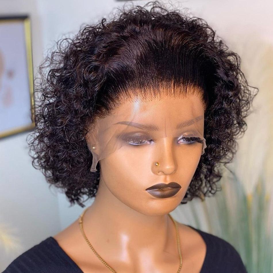 Fashionable Pixie Cut Wig Short Curly Human Hair Wigs Human Hair Wig 13X1 Lace Wig For Women Human Hair Pre Plucked For Black Women Gifts for Girlfriends