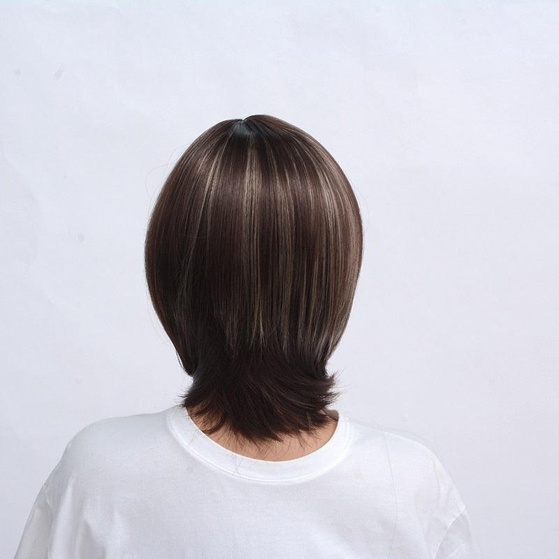 Fashionable Trendy Straight Bangs Style Pixie Cut Synthetic Wig Brown Mixed Short Natural Full Wigs For Black Women For Black Women Gifts for Girlfriends