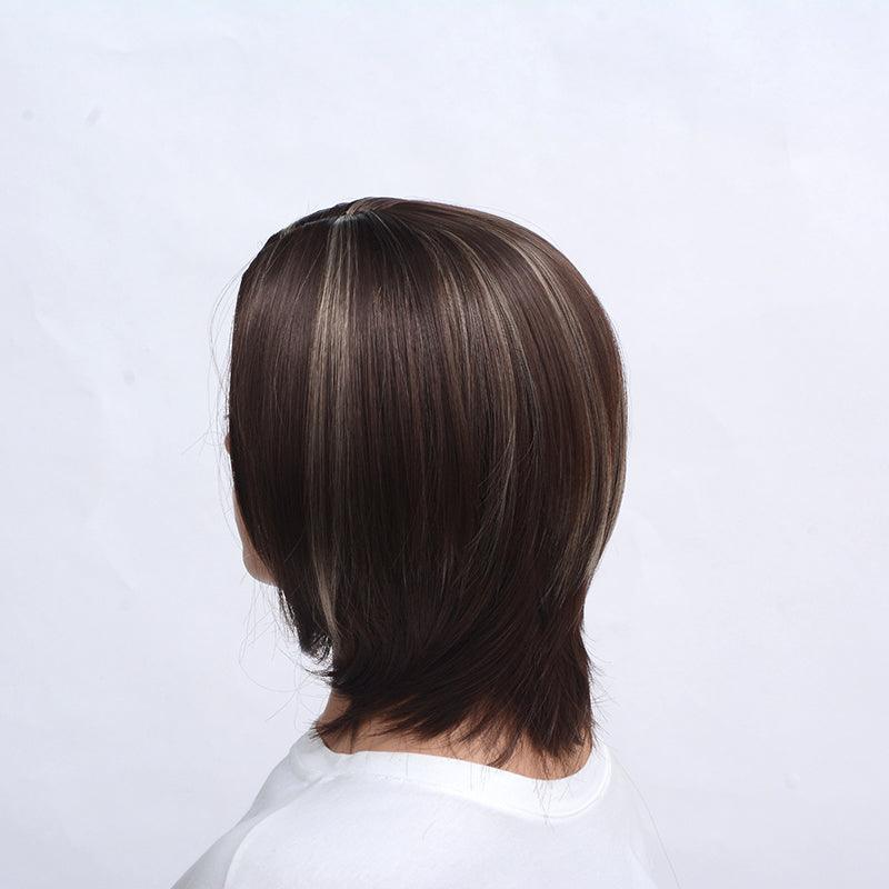 Fashionable Trendy Straight Bangs Style Pixie Cut Synthetic Wig Brown Mixed Short Natural Full Wigs For Black Women For Black Women Gifts for Girlfriends