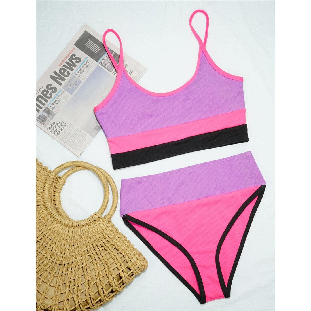 Female Swimsuit High Waist Bikini Women High Waist Bikini Set Two Piece Swimsuits Bikini Top With Bottoms Bathing Suits For Teens Girls Women Swimwear Two-pieces Bikini Set Sport Bathing Suit Swim Lady