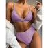 Female Swimsuit High Waist Bikini Women High Waist Swimsuits Triangle Bathing Suit V Neck Two Piece Bikini Sets Women Swimwear Two-pieces Bikini Set Ribbed Bather Bathing Suit Swim