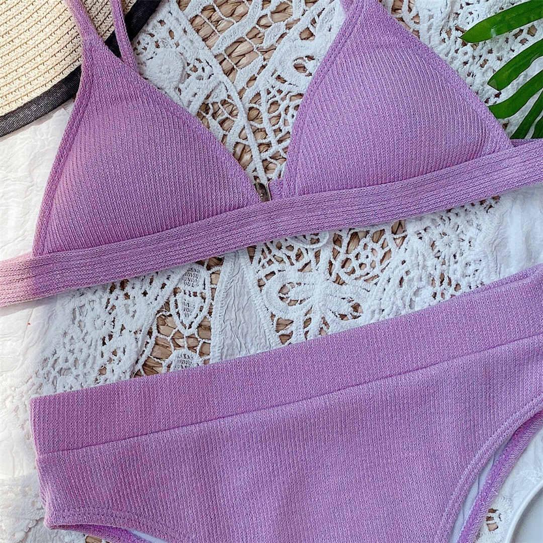 Female Swimsuit High Waist Bikini Women High Waist Swimsuits Triangle Bathing Suit V Neck Two Piece Bikini Sets Women Swimwear Two-pieces Bikini Set Ribbed Bather Bathing Suit Swim