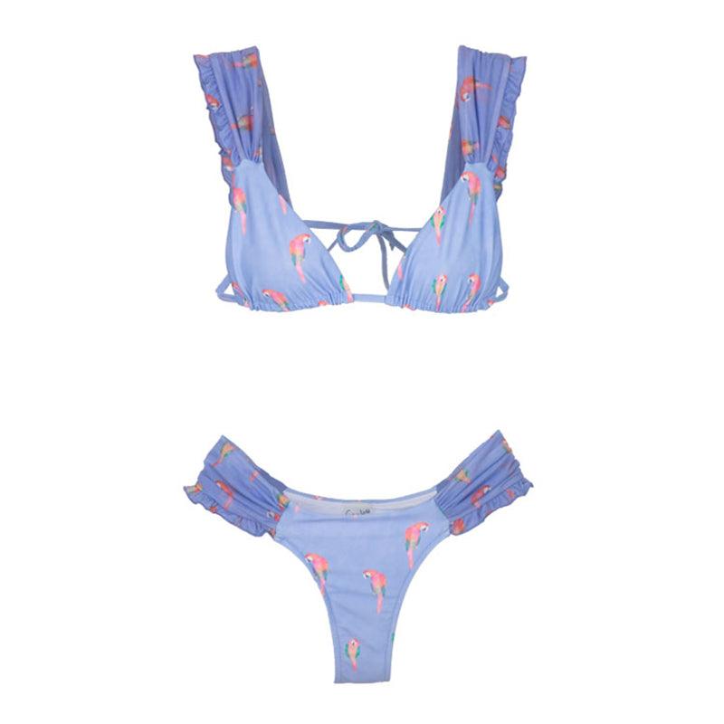 Female Swimsuit Women String Triangle Top Bikini Bottom Printed Push Up Swimsuit Bikini Sets Two Piece Split Button Beachwear Bathing Suit High Waist Bathing Suit High Cut