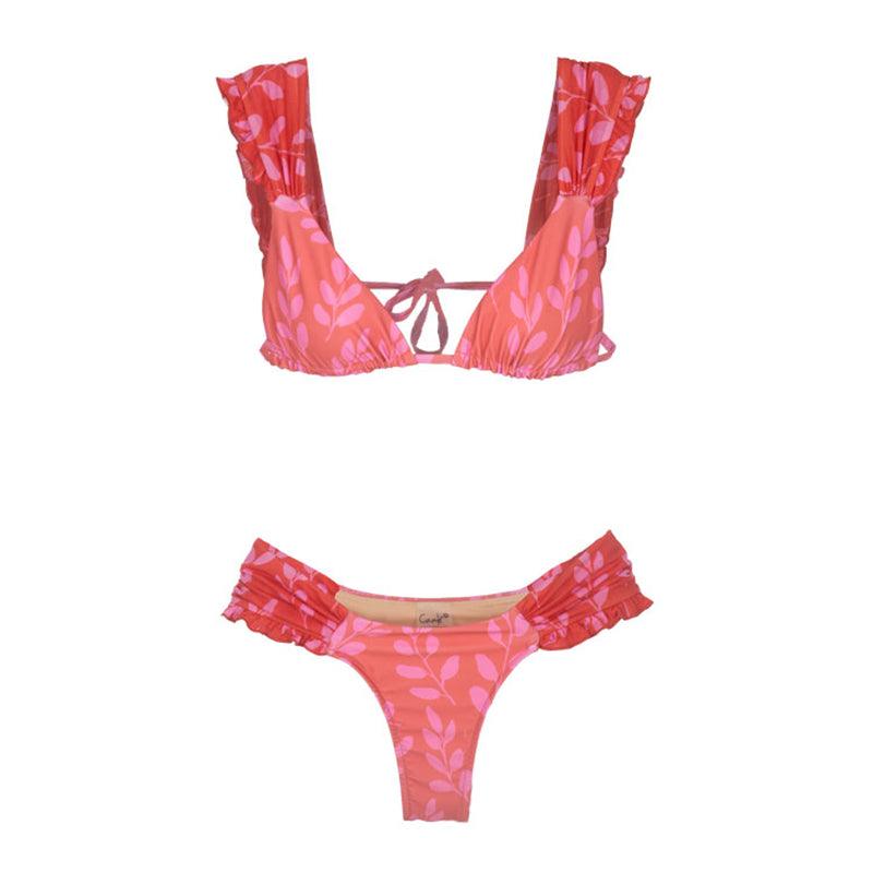 Female Swimsuit Women String Triangle Top Bikini Bottom Printed Push Up Swimsuit Bikini Sets Two Piece Split Button Beachwear Bathing Suit High Waist Bathing Suit High Cut