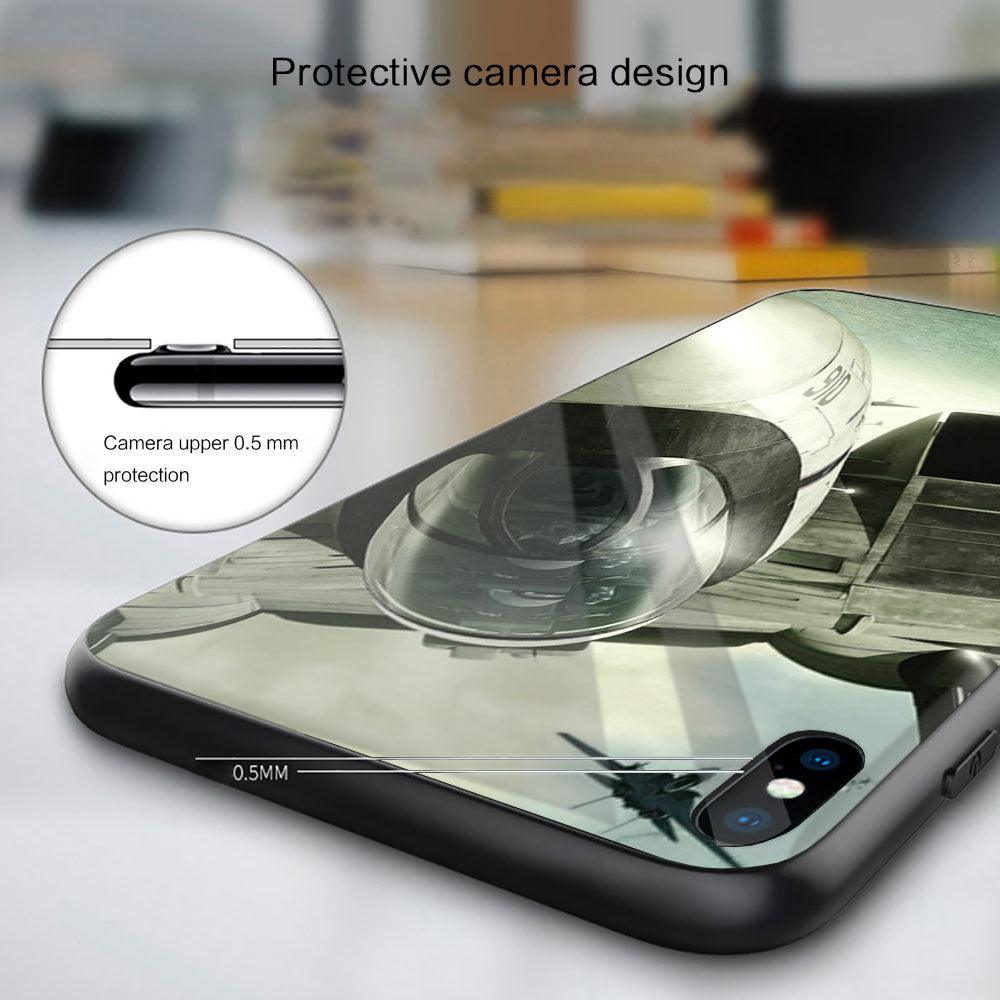 Fighter Propeller Plane Soft Glass Silicone Case For iPhone 13 12 11 Pro X XS Max XR 8 7 6 Plus SE S Mini Balck Cover Ultra Thin Anti Shockproof TPU Silicone Painted Pattern Scratch Resistant Cover