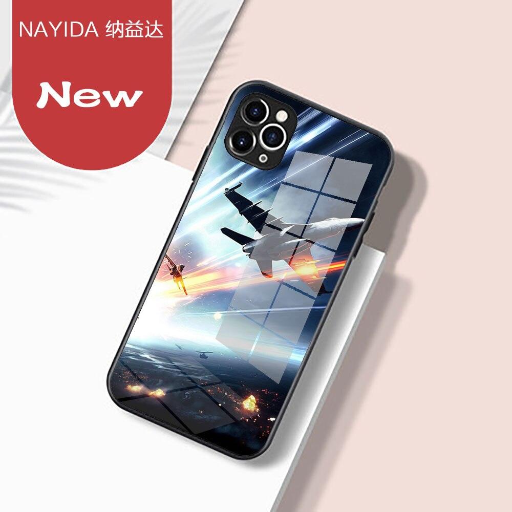 Fighter Propeller Plane Soft Glass Silicone Case For iPhone 13 12 11 Pro X XS Max XR 8 7 6 Plus SE S Mini Balck Cover Ultra Thin Anti Shockproof TPU Silicone Painted Pattern Scratch Resistant Cover