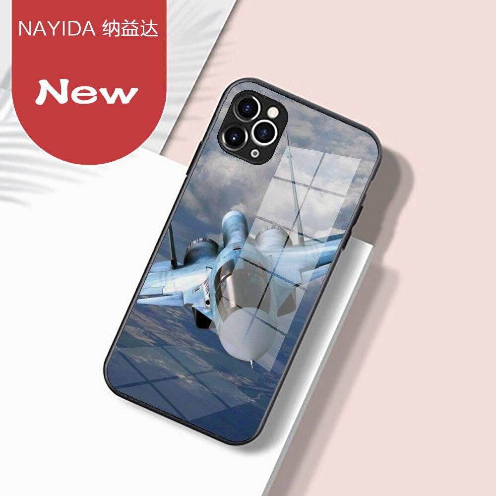 Fighter Propeller Plane Soft Glass Silicone Case For iPhone 13 12 11 Pro X XS Max XR 8 7 6 Plus SE S Mini Balck Cover Ultra Thin Anti Shockproof TPU Silicone Painted Pattern Scratch Resistant Cover