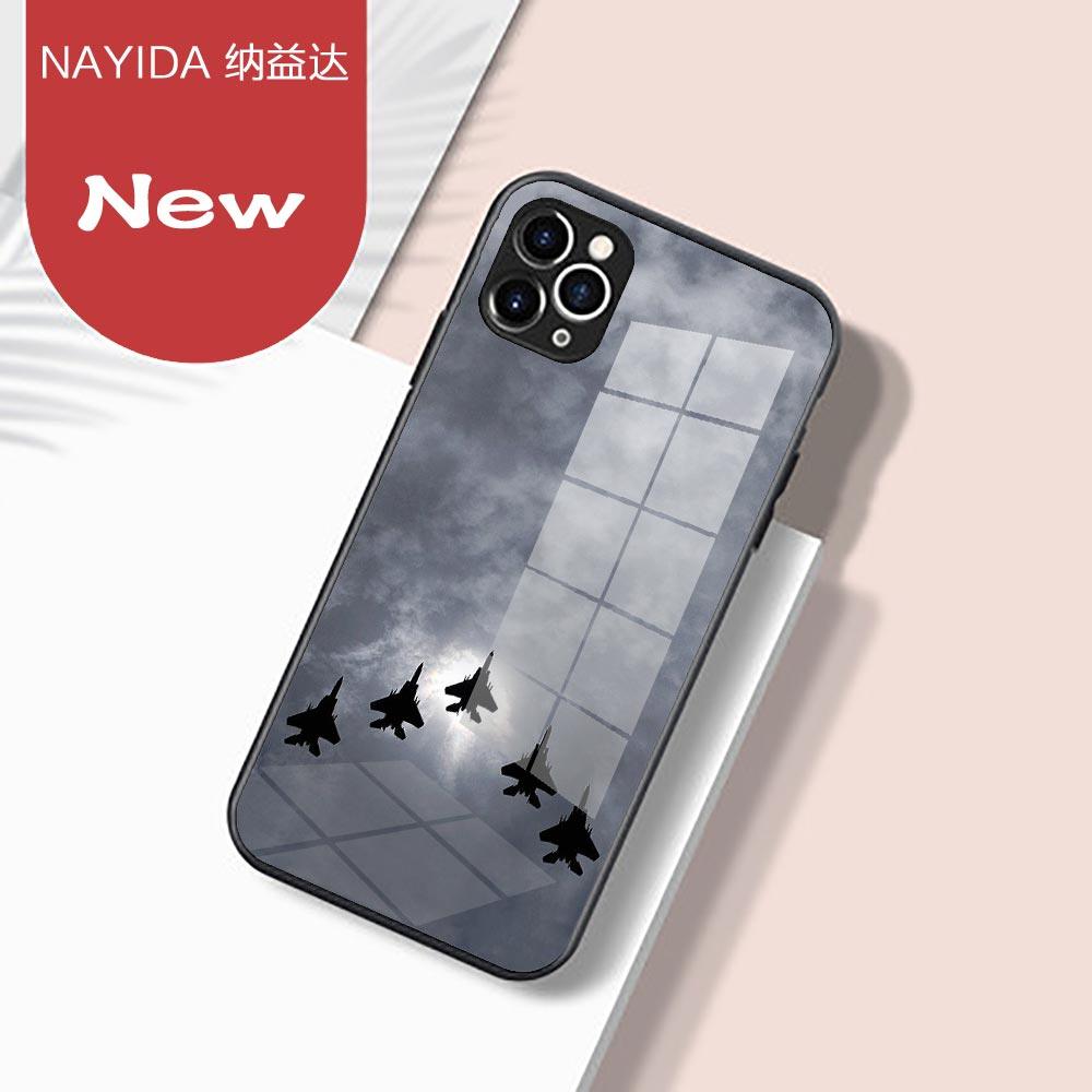 Fighter Propeller Plane Soft Glass Silicone Case For iPhone 13 12 11 Pro X XS Max XR 8 7 6 Plus SE S Mini Balck Cover Ultra Thin Anti Shockproof TPU Silicone Painted Pattern Scratch Resistant Cover