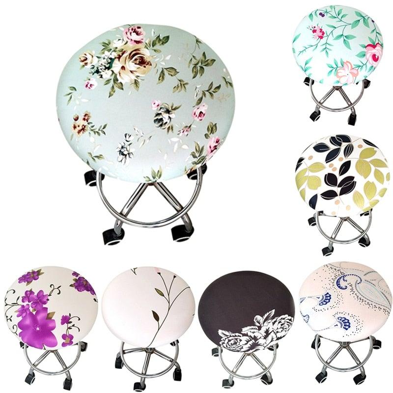 Floral Printed Round Chair Cover Bar Stool Elastic Seat Cover Home Chair Slipcover Anti-dirty Case Removable Chair Protector Stretch Round Bar Stool Covers Washable Stool Cushion Slipcover Elastic Bar Chair Covers