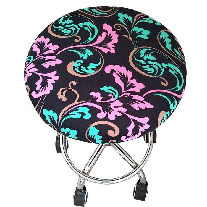 Floral Printed Round Chair Cover Bar Stool Elastic Seat Cover Home Chair Slipcover Anti-dirty Case Removable Chair Protector Stretch Round Bar Stool Covers Washable Stool Cushion Slipcover Elastic Bar Chair Covers