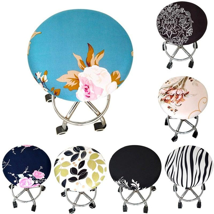 Floral Printed Round Chair Cover Bar Stool Elastic Seat Cover Home Chair Slipcover Anti-dirty Case Removable Chair Protector Stretch Round Bar Stool Covers Washable Stool Cushion Slipcover Elastic Bar Chair Covers