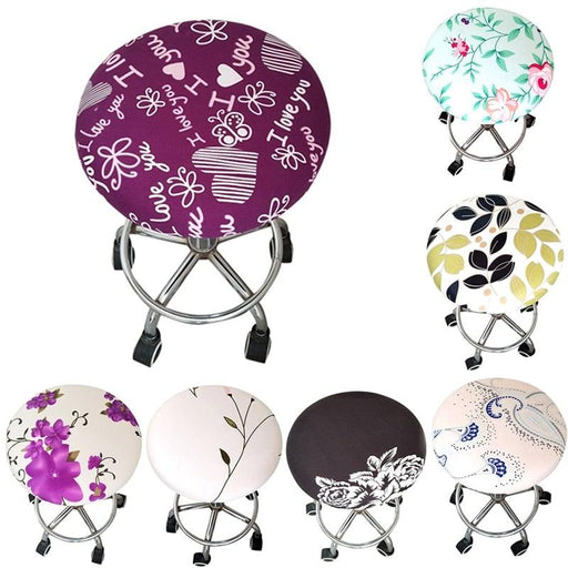 Floral Printed Round Chair Cover Bar Stool Elastic Seat Cover Home Chair Slipcover Anti-dirty Case Removable Chair Protector Stretch Round Bar Stool Covers Washable Stool Cushion Slipcover Elastic Bar Chair Covers