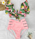 Floral Ruffled Bikini Set Women V-Neck High-Waist Two Piece Swimsuit Girl Beach Bathing Suit Swimwear Women's Triangle Bikini Floral Print Bottom Two Piece Swimsuit