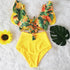 Floral Ruffled Bikini Set Women V-Neck High-Waist Two Piece Swimsuit Girl Beach Bathing Suit Swimwear Women's Triangle Bikini Floral Print Bottom Two Piece Swimsuit